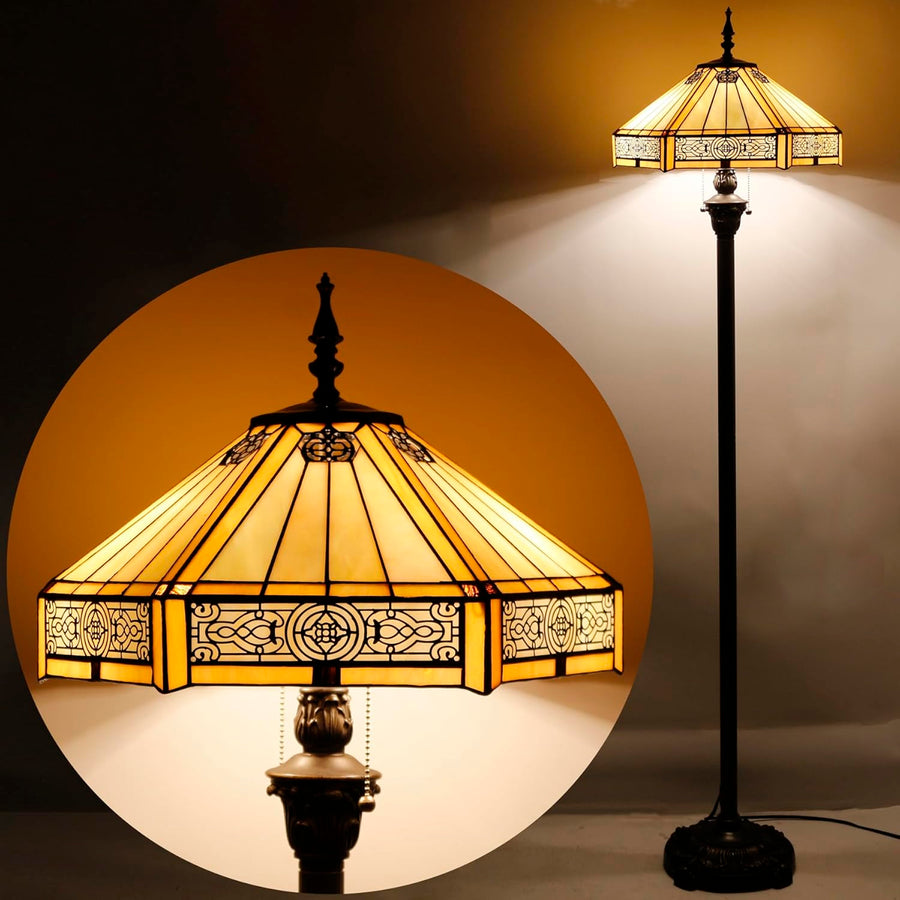 Tiffany Floor Lamps Werfactory® Yellow Hexagon Stained Glass Mission Light