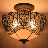 Werfactory® Tiffany Ceiling Lamp Crystal Bead White Stained Glass Ceiling Light Wide 12 Inch S508W Series