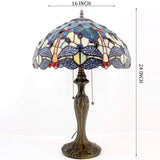 Werfactory®Tiffany  Stained Glass Table Lamps Sea Blue Dragonfly Desk Light Bedside Light