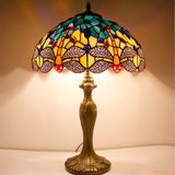 Werfactory®Tiffany  Stained Glass Table Lamps Sea Blue Dragonfly Desk Light Bedside Light
