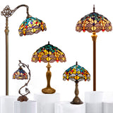 Werfactory®Tiffany  Stained Glass Table Lamps Sea Blue Dragonfly Desk Light Bedside Light