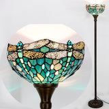 Tiffany Floor Lamp Werfactory® Sea Blue Stained Glass Dragonfly Light