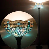 Tiffany Floor Lamp Werfactory® Sea Blue Stained Glass Dragonfly Light