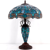 Tiffany Lamp Werfactory® Sea Blue Stained Glass Dragonfly Mother-Daughter Light