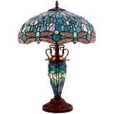 Tiffany Lamp Werfactory® Sea Blue Stained Glass Dragonfly Mother-Daughter Light