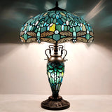 Tiffany Lamp Shade Replacement Werfactory® W16H7 Inch Sea Blue Stained Glass Dragonfly Lampshade