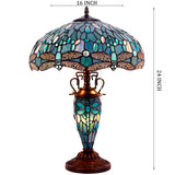 Tiffany Lamp Werfactory® Sea Blue Stained Glass Dragonfly Mother-Daughter Light