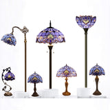 Tiffany Hanging Light Werfactory® Pendant Lamp Fixture Blue Purple Baroque Stained Glass 16 Inch