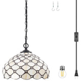 Werfactory® Tiffany Pendant Lamp Cream Amber Bead Stained Glass 12 Inch Hanging Light Fixture Bedroom Entryway Home Office S005 Series