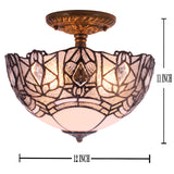 Werfactory® Tiffany Ceiling Lamp Crystal Bead White Stained Glass Ceiling Light Wide 12 Inch S508W Series