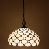 Werfactory® Tiffany Pendant Lamp Cream Amber Bead Stained Glass 12 Inch Hanging Light Fixture Bedroom Entryway Home Office S005 Series
