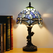 A Stunning Tiffany Table Lamp with Dragonfly and Rose Design