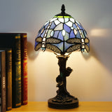 A Stunning Tiffany Table Lamp with Dragonfly and Rose Design