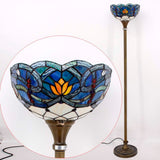 Stained Glass Floor Lamps Werfactory® Tiffany Blue Lotus Flower Torchiere Standing Light