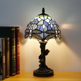 A Stunning Tiffany Table Lamp with Dragonfly and Rose Design