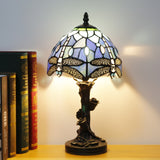 A Stunning Tiffany Table Lamp with Dragonfly and Rose Design