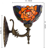 Werfactory® Tiffany Wall Sconce Yellow Purple Rose Stained Glass W8 H11 Inch Plug in Bedside Lamp