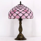 WERFACTORY Tiffany Lamp Pink Stained Glass Bead Table Lamp Desk Reading Light