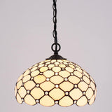 Werfactory® Tiffany Pendant Lamp Cream Amber Bead Stained Glass 12 Inch Hanging Light Fixture Bedroom Entryway Home Office S005 Series