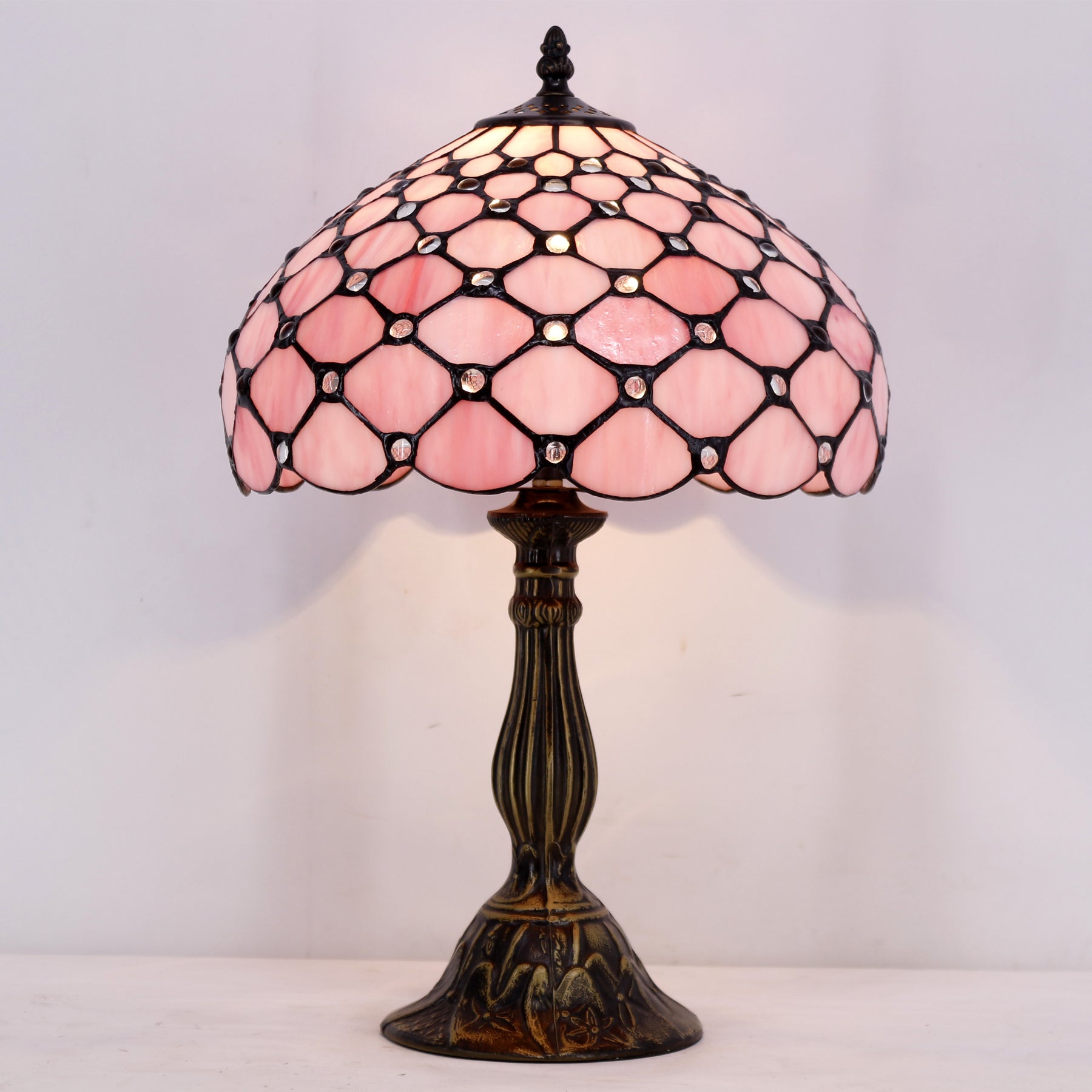 WERFACTORY Tiffany Lamp Pink Stained Glass Bead 12 Inch Table Lamp Des Werfactory
