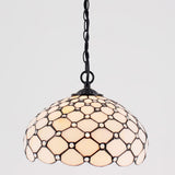 Werfactory® Tiffany Pendant Lamp Cream Amber Bead Stained Glass 12 Inch Hanging Light Fixture Bedroom Entryway Home Office S005 Series