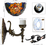 Werfactory® Tiffany Wall Sconce Yellow Purple Rose Stained Glass W8 H11 Inch Plug in Bedside Lamp