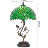 Werfactory® Tiffany Table Lamp Green Wisteria Style Stained Glass  Lampshade Metal Leaf Base Table Lamp