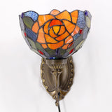 Werfactory® Tiffany Wall Sconce Yellow Purple Rose Stained Glass W8 H11 Inch Plug in Bedside Lamp