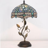 Werfactory® Tiffany Table Lamp Sea Blue Dragonfly Style Stained Glass  Lampshade Metal Leaf Base Table Lamp