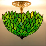 Werfactory® Tiffany Stained Glass Lamp Shade W 12Inch H 6 Inch Green Wisteria Lampshade Replacement,Suitable  replacement for, Table Lamp, pendant light,Ceiling light