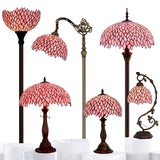 Werfactory®Tiffany Table Lamp Pink Wisteria Stained Glass Bedside Lamp Desk Reading Light