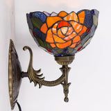Werfactory® Tiffany Wall Sconce Yellow Purple Rose Stained Glass W8 H11 Inch Plug in Bedside Lamp