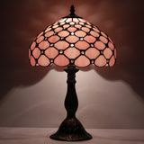 WERFACTORY Tiffany Lamp Pink Stained Glass Bead Table Lamp Desk Reading Light