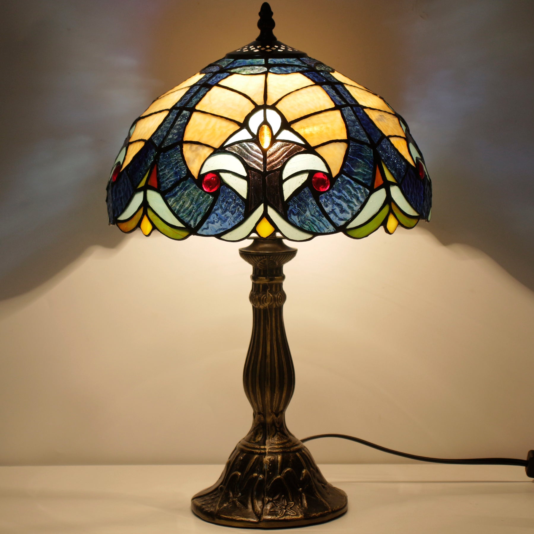 Tiffany Lamp Werfactory® Blue Yellow Liaison Stained Glass Bedside