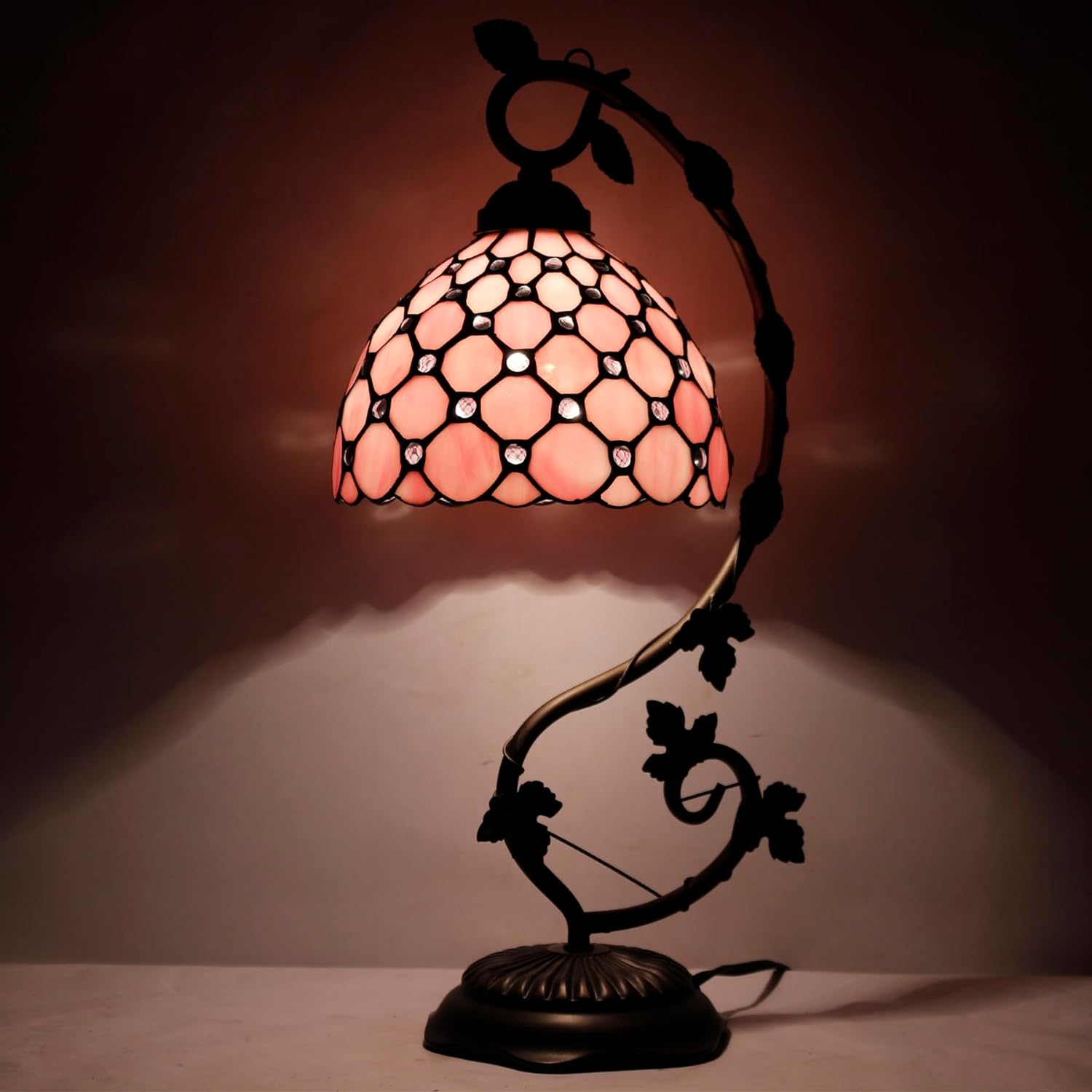 Werfactory®Tiffany Lamp Pink Pearl Style Inch Bedside Stained