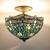 Tiffany Lamp Shade Only Werfactory® 12 Inch Sea Blue Stained Glass Dragonfly Lampshade Replacement