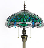 Werfactory® Tiffany Floor Lamp Blue Stained Glass Dragonfly Style Reading Lamp