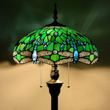Werfactory® Tiffany Floor Lamp Blue Stained Glass Dragonfly Style Reading Lamp