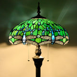Werfactory® Tiffany Floor Lamp Blue Stained Glass Dragonfly Style Reading Lamp