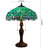 Werfactory® Tiffany Table Lamp Green Stained Glass Dragonfly Style Reading Lamp