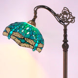Gooseneck Tiffany Floor Lamp Werfactory® Sea Blue Stained Glass Dragonfly Arched Lamp