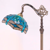 Gooseneck Tiffany Floor Lamp Werfactory® Sea Blue Stained Glass Dragonfly Arched Lamp