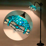 Gooseneck Tiffany Floor Lamp Werfactory® Sea Blue Stained Glass Dragonfly Arched Lamp