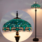 Stained Glass Floor Lamp Werfactory® Tiffany Dragonfly Green Blue Standing Reading Light