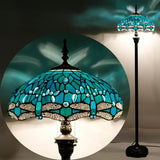 Stained Glass Floor Lamp Werfactory® Tiffany Dragonfly Green Blue Standing Reading Light