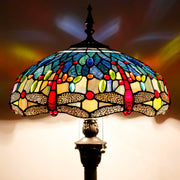 Werfactory®Tiffany Style Floor Lamp Dragonfly Blue Brown Stained Glass 16 Inch Standing Reading Light