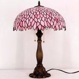 Werfactory®Tiffany Table Lamp Pink Wisteria Stained Glass Bedside Lamp Desk Reading Light