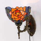 Werfactory® Tiffany Wall Sconce Yellow Purple Rose Stained Glass W8 H11 Inch Plug in Bedside Lamp