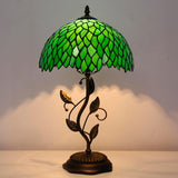 Werfactory® Tiffany Table Lamp Green Wisteria Style Stained Glass  Lampshade Metal Leaf Base Table Lamp