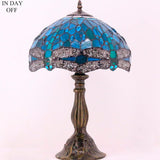Tiffany Lamp Werfactory® Green Blue Stained Glass Dragonfly Light